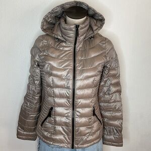 Calvin Klein Down Packable Quilted Puffer Jacket in Taupe